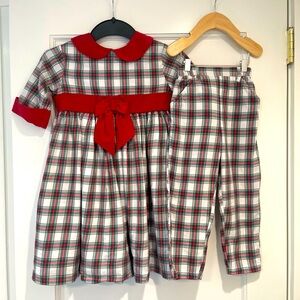 Sibling holiday set. 6y Dress. 3y trousers. Bella Bliss.